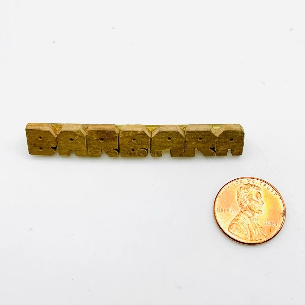 Vintage Wood BARBARA Name Brooch With C Clasp Handcrafted Nice Gift